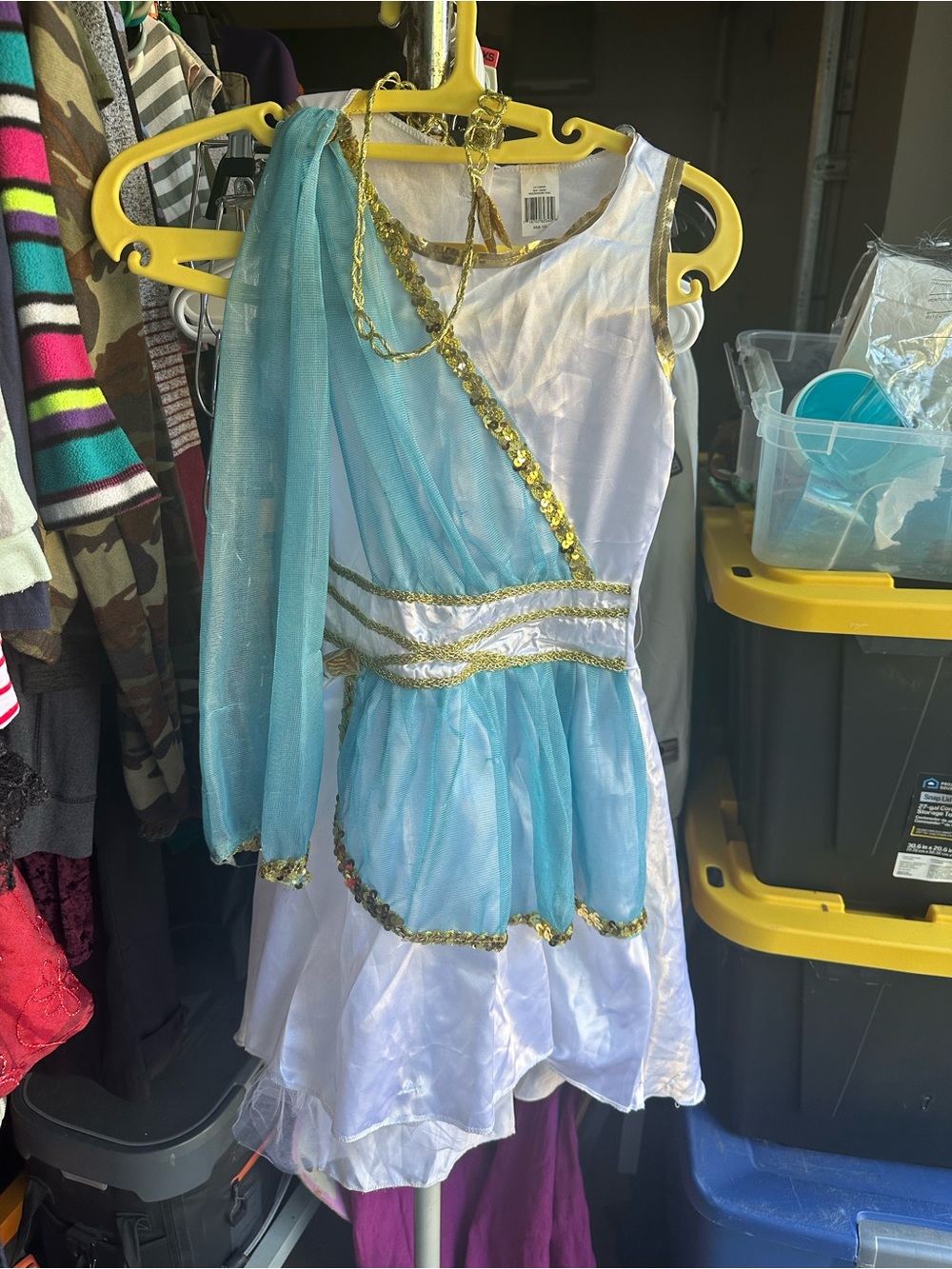 Girls Blue and White goddess Costume with Gold Trim